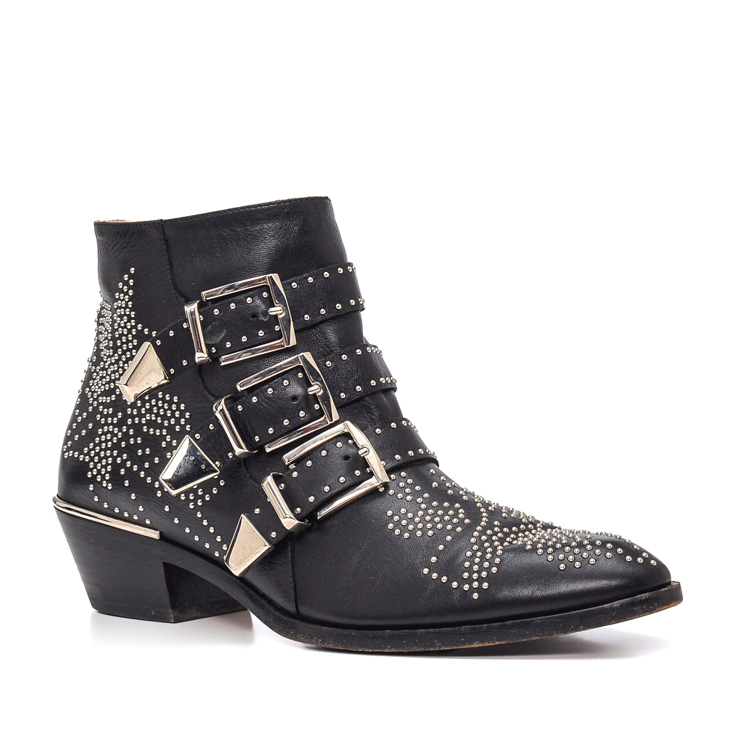 Chloe - Black Smooth Nappa Leather Strapped & Studded Susanna Boots III